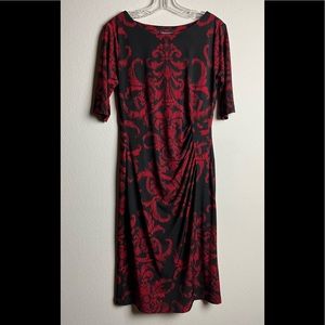 CONNECTED APPAREL BLACK AND RED FLORAL STRETCH SHEATH DRESS SIZE 10 PREOWNED